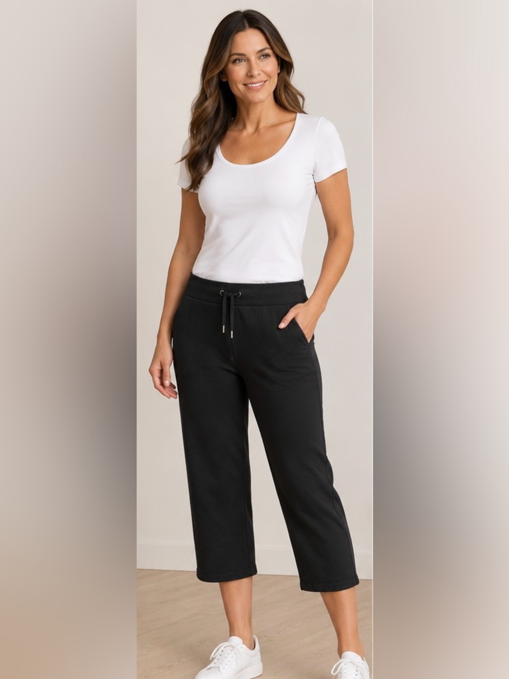 Lauren Ralph Lauren  Black Cropped Women’s Stretch Athleisure Capri Lounge Pants